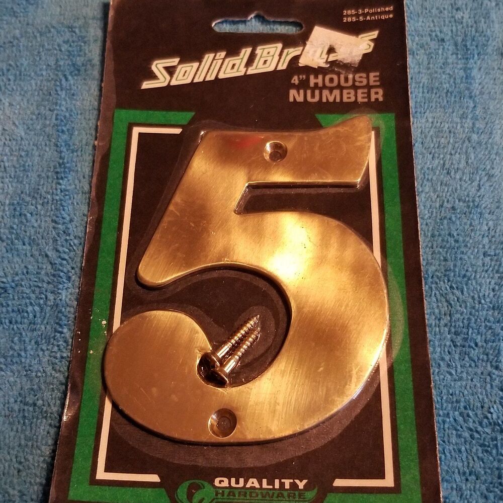 Solid brass 4 inch house number "5"